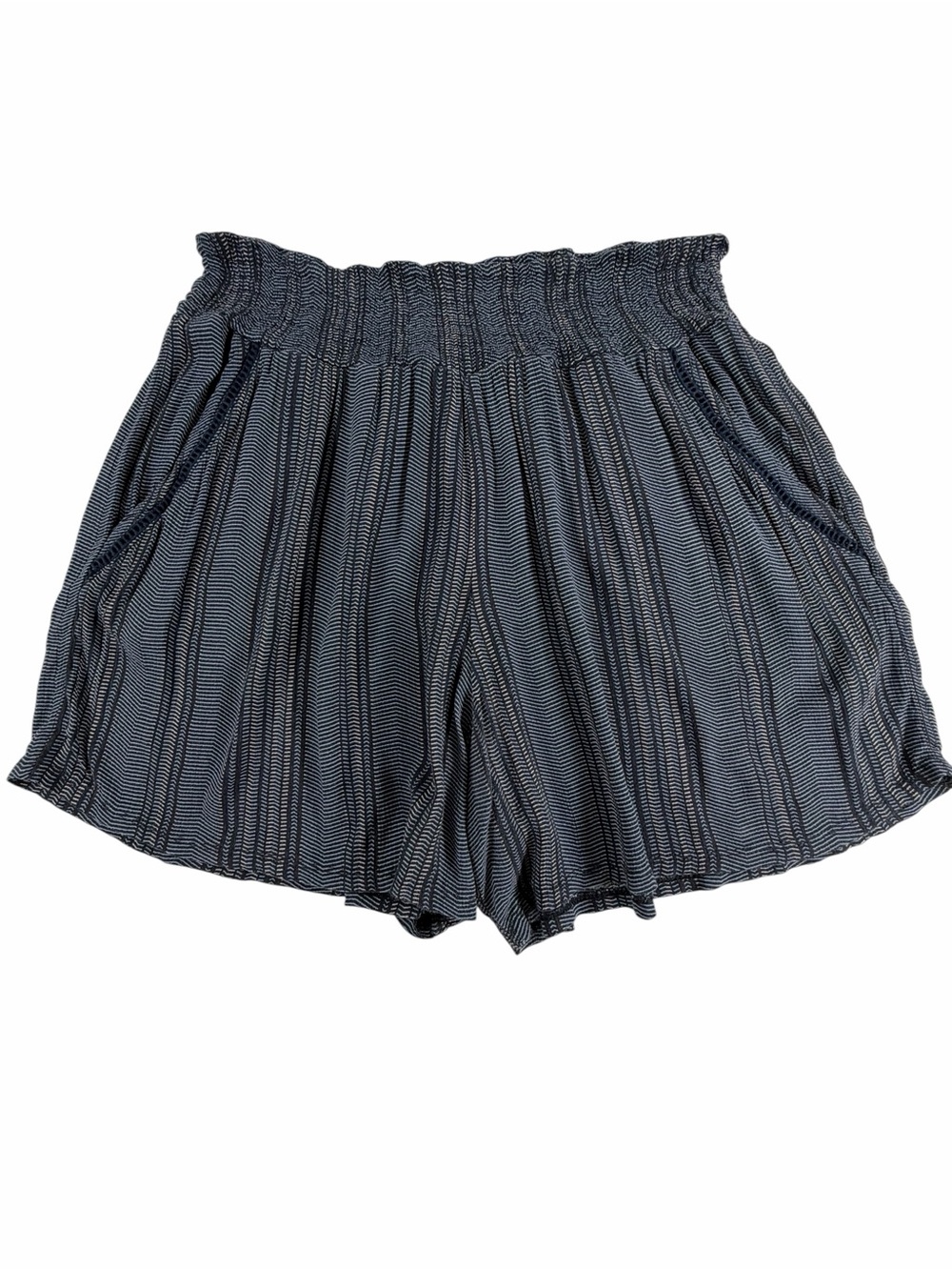 Three Dots Coastal Striped Smocked Pull On Shorts‎ Pockets Blue White Large